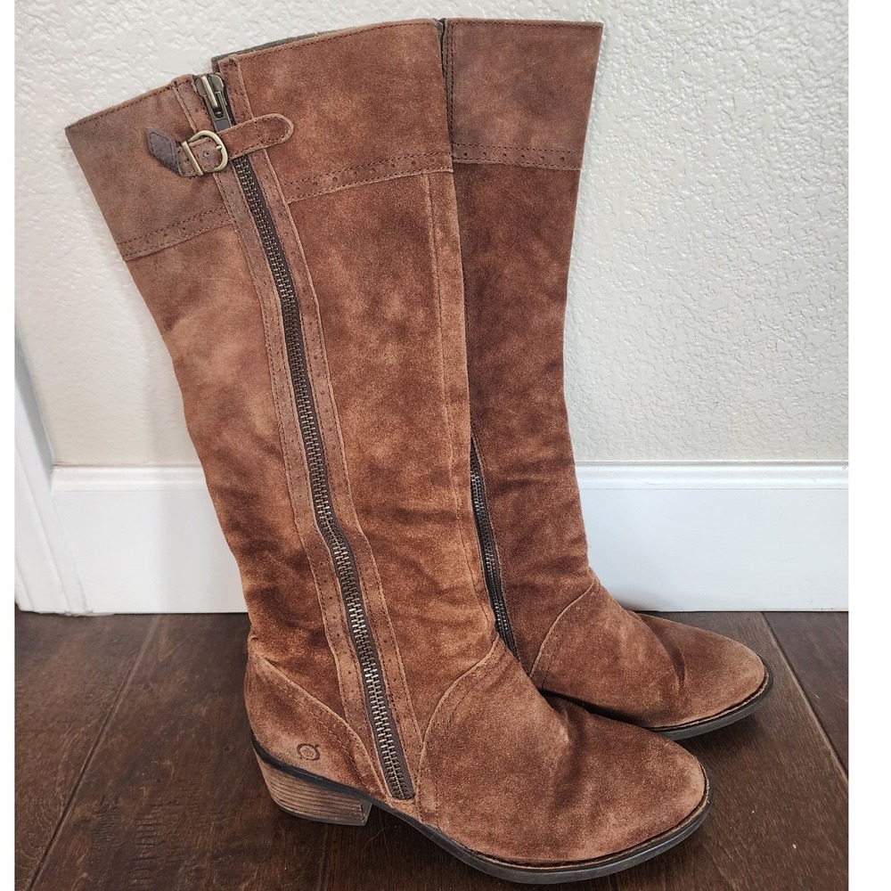 Born Poly Brown Suede Knee High Riding Boots Plaid Lining. Festival Gritty Boho - Picture 3 of 14